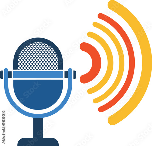 Retro microphone broadcasting sound waves, symbolizing audio, communication, and performance.