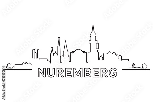 Nuremberg Line Art skyline silhouette. Black Nuremberg city design. with white background