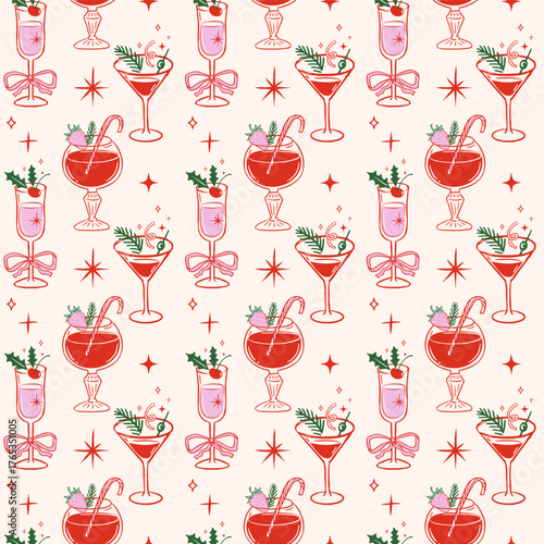 Seamless Christmas pattern with Christmas party cocktails