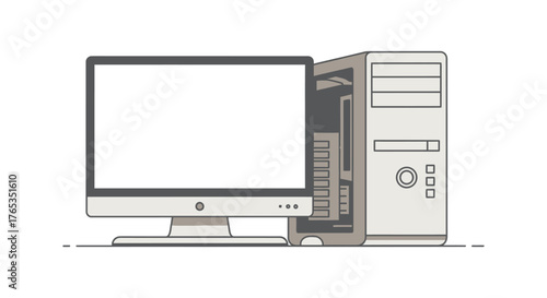 Clean illustration of a desktop computer with monitor and tower on a white background