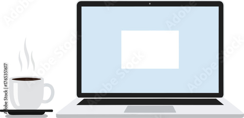 Steaming hot coffee next to an open laptop, perfect for a productive work session.