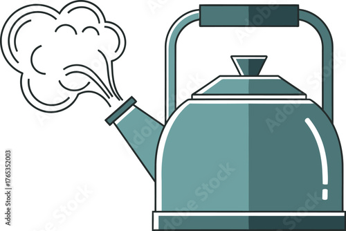 Steaming kettle releasing hot vapor, symbolizing warmth and brewing.