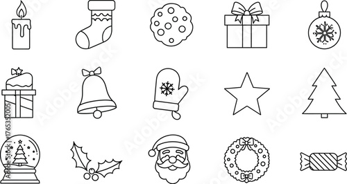 Christmas element illustration in line art style