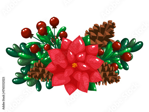 Christmas Poinsettia Pine and Berry Swag