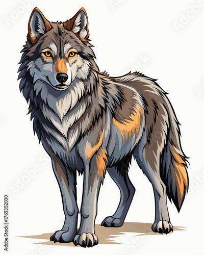 Wolf ,full body , real print Style, white background