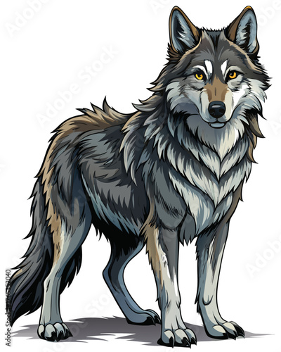 Wolf ,full body , real print Style, white background