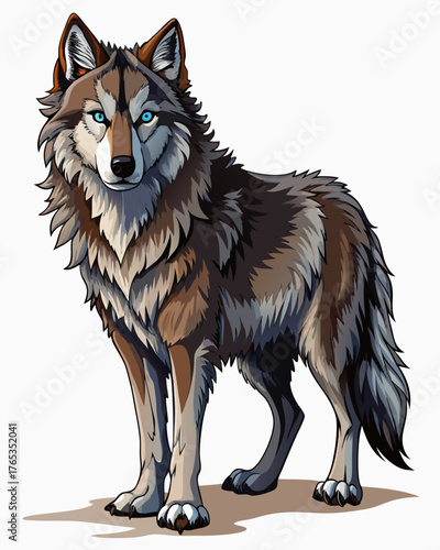 Wolf ,full body , real print Style, white background