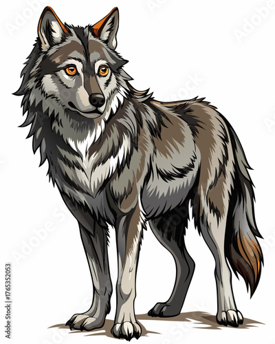 Wolf ,full body , real print Style, white background