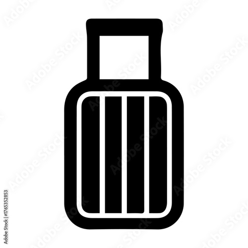 A black suitcase with a white background. The suitcase is empty. The suitcase is a symbol of travel and adventure