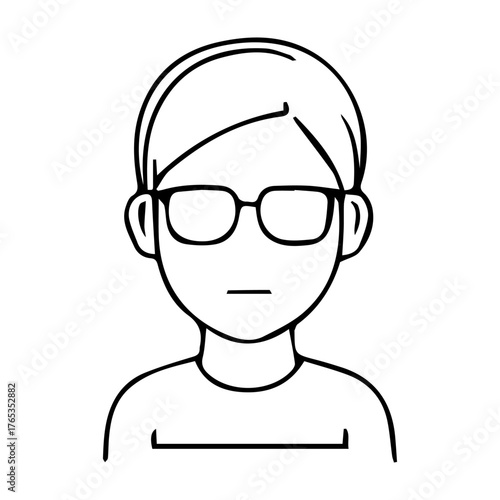 A young man with glasses and a frowning expression. He is wearing a shirt and a tie