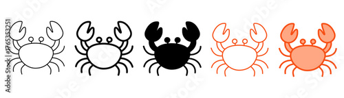 Set of minimalist crab icons with transparent background, depicting marine animal symbols, seafood elements for menus, beach vacation graphics, and oceanic wildlife, vector illustration
