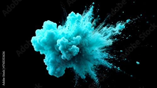 Turquoise Powder Explosion Black Background
