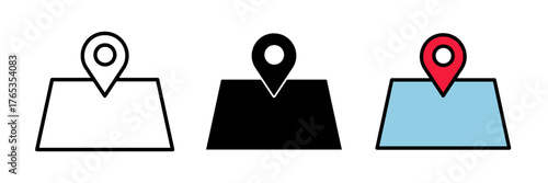 Map icon often shown as a folded map or location markers, used to indicate navigation, directions, or geographic information.