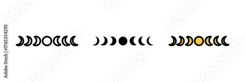Moon phases icon showing multiple lunar cycle shapes such as full moon, crescent, half moon, and gibbous forms.