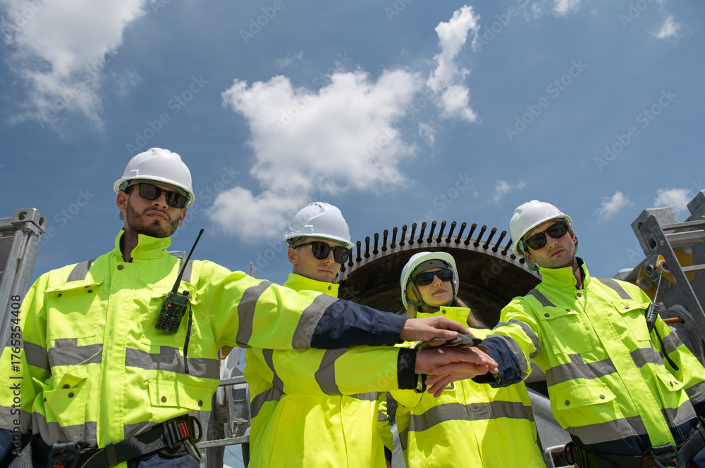 Fototapeta premium Wind Turbine Maintenance and Repair Technician, Engineer Checking Turbines working maintenance clean power generator system