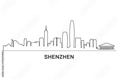 Shenzhen Line Art skyline silhouette. Black Shenzhen city. with white background