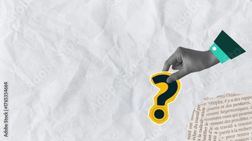 Trendy halftone collage of business concept. hand holding a question mark symbol