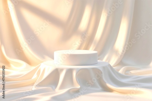 White Podium Draped Satin Product Display