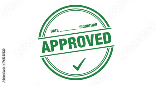 Approved stamp vector image for business authorization and document validation with checkmark and signature
