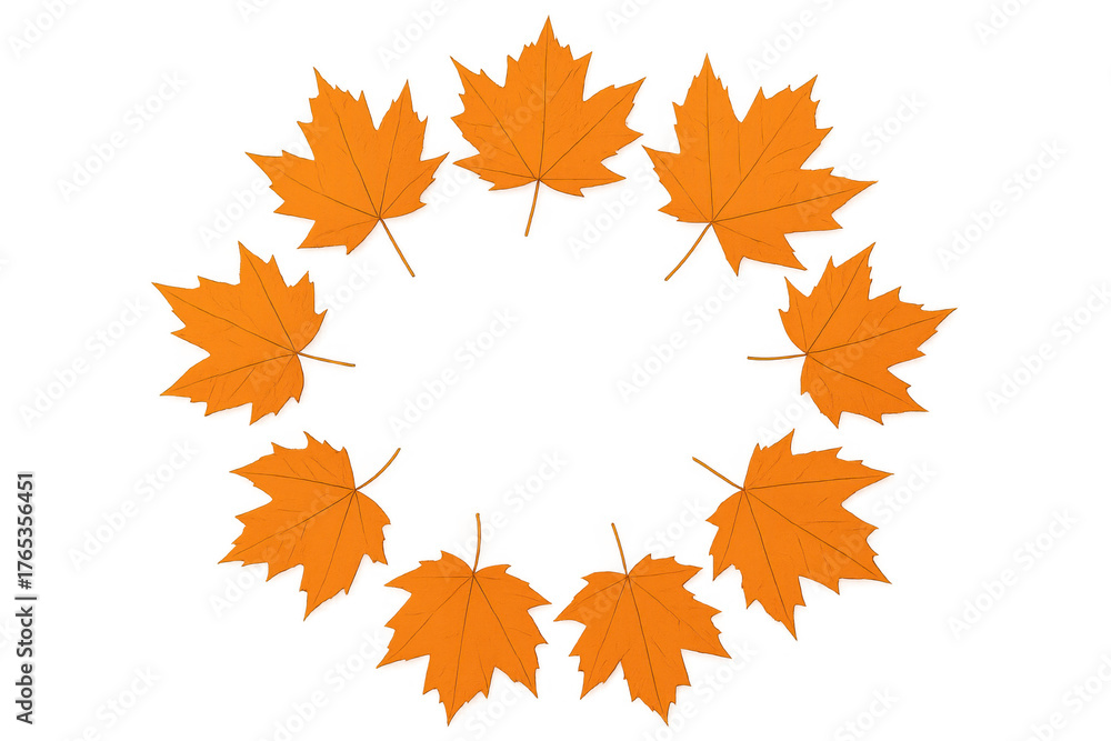 Fototapeta premium Autumn maple leaves forming circular frame, fall concept with orange foliage on transparent background