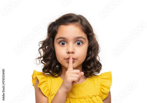 Wallpaper Mural Young girl making shushing gesture with finger over lips Torontodigital.ca