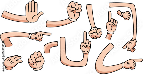 Assortment of Cartoon Hands and Arms with White Gloves cartoon arms hand gestures