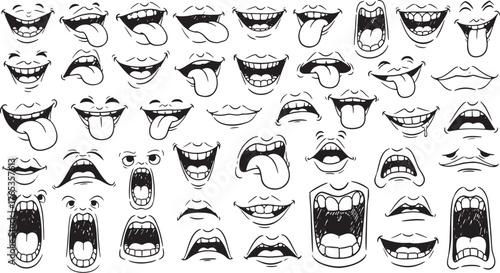 Extensive Collection of Cartoon Mouths Expressing a Wide Range of Emotions lips expression