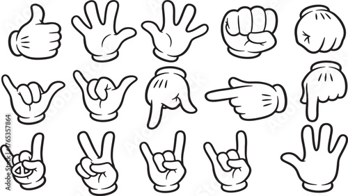 Line Art Collection of Cartoon Hands Performing Various Gestures hand gestures drawing