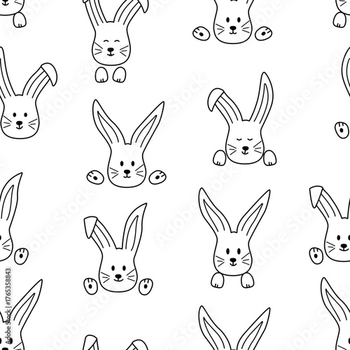Seamless pattern of cute bunnies. Vector illustration of cartoon animals. Background for kids wear, nursery