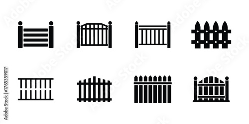 Fence and gate set vector illustration on clean background
