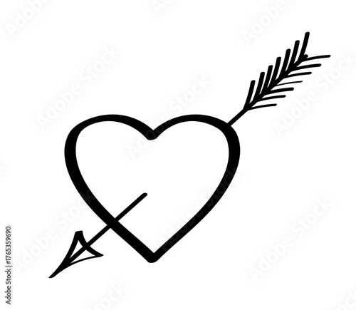 Heart icon is pierced with an arrow. Isolated on white vector illustration.