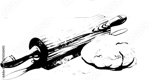 Rolling Pin and Dough A Simple Illustration of Baking and Culinary Preparation