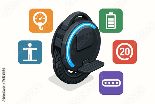 Electric unicycle features and icons display