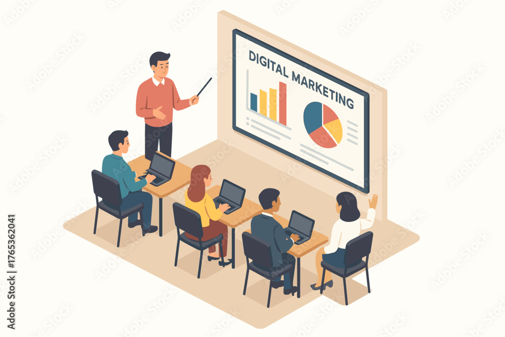 Obraz premium Business team learning digital marketing strategies with presentation