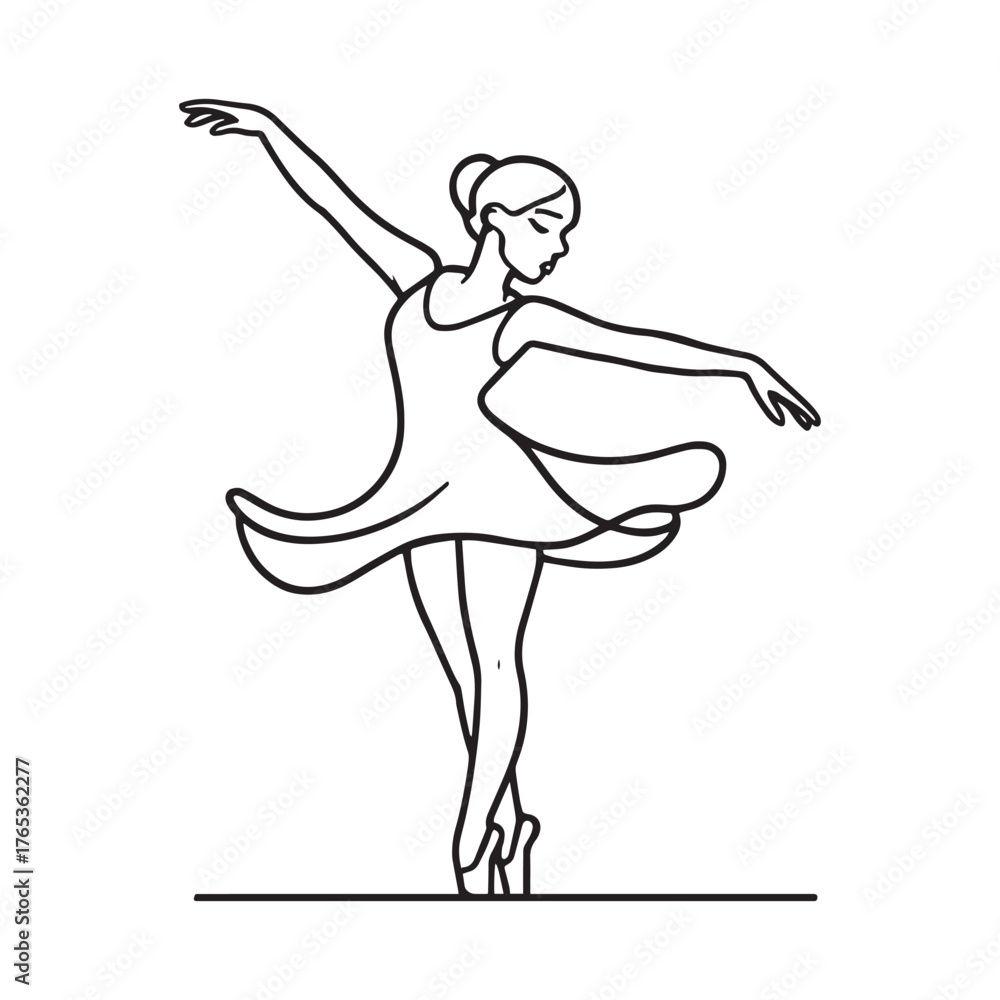 Fototapeta premium Graceful ballerina line art illustration in elegant dance pose minimal modern design