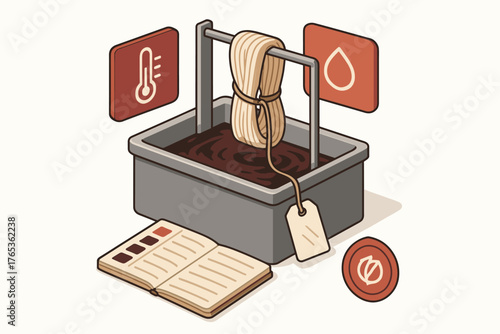 Eco-friendly dyeing process in water bath with temperature and humidity control indicators
