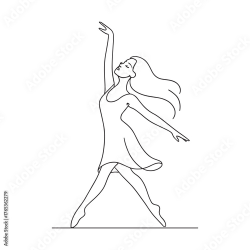 Graceful Ballerina Line Art Dance Illustration