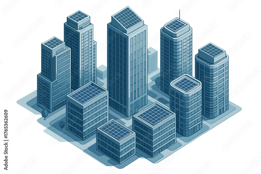 Obraz premium Solar-powered urban buildings: sustainable energy in modern architecture
