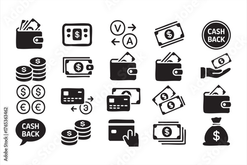 Minimal Finance Icon Pack Featuring Cash, Coins, and Credit Symbols