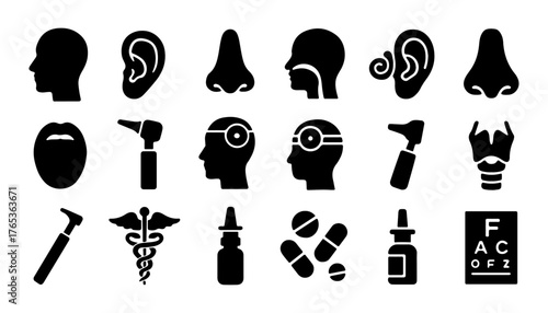Otolaryngology ENT Icons Set – Ear Nose Throat Medical Symbols Collection