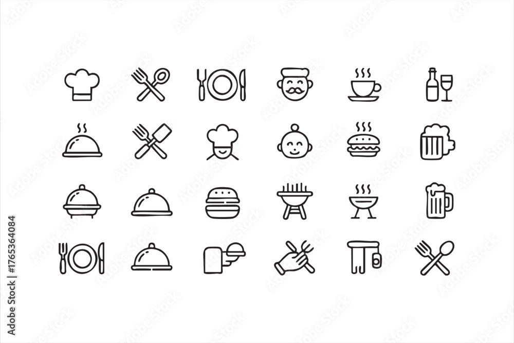 Fototapeta premium Modern Outline Icons Set for Restaurant, Cafe, and Culinary Branding