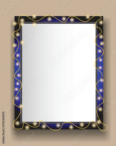Elegant antique mirror with ornate  decorative borders in rectangular and oval shapes for classic interior design or retro style photo mockup, vector art, illustration design