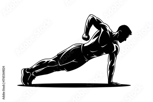 A silhouette of a fit person performing a challenging plank exercise.