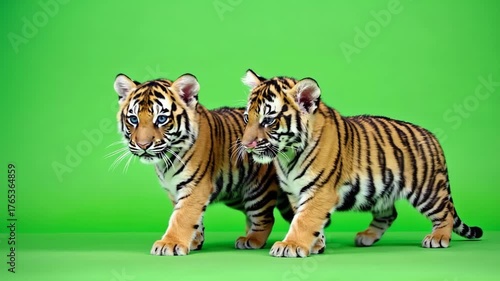 Tigerbaby auf Chroma Key Greenscreen – niedliches Tier, 4K Video, Freisteller, Wildkatze Animation