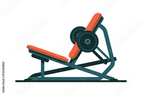 An angled view of a weight bench with attached barbells for strength training.