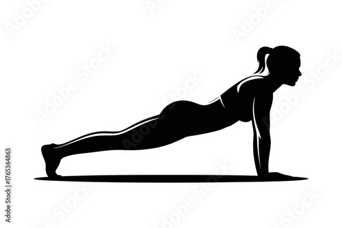 Silhouette of a woman performing a plank exercise, showcasing core strength and fitness.