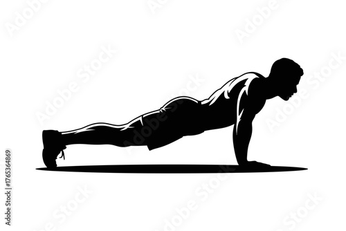 Silhouette of a man performing a push-up exercise for fitness.