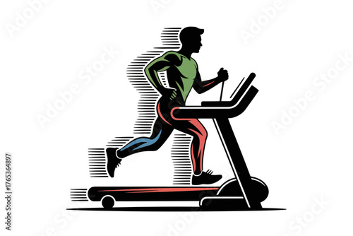 A man runs on a treadmill, showcasing a concept of fitness and exercise.