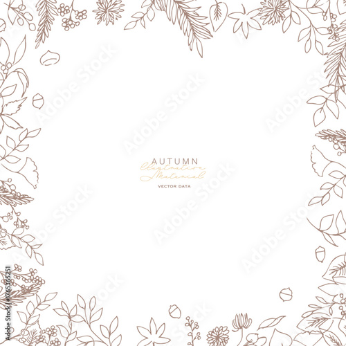 草木の線画イラスト。秋の草木のベクターフレーム。冬の植物シンプル背景。
Line art illustration of plants. Vector frame of autumn plants. Simple background of winter plants.