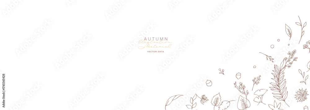 Obraz premium 草木の線画イラスト。秋の草木のベクターフレーム。冬の植物シンプル背景。 Line art illustration of plants. Vector frame of autumn plants. Simple background of winter plants.